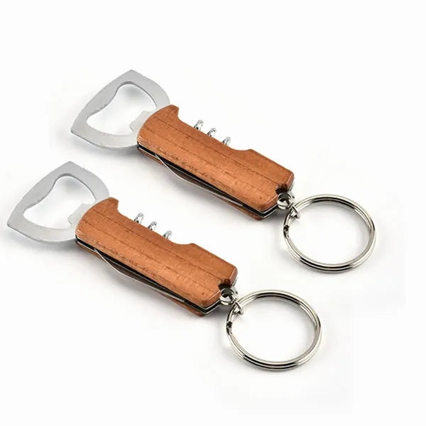 Eco-Friendly Multi Bamboo Bottle Opener Knife Keychain