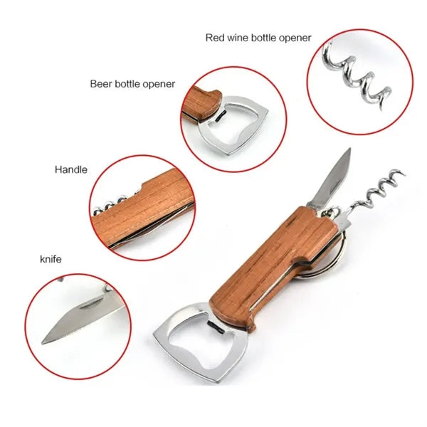 Eco-Friendly Multi Bamboo Bottle Opener Knife Keychain