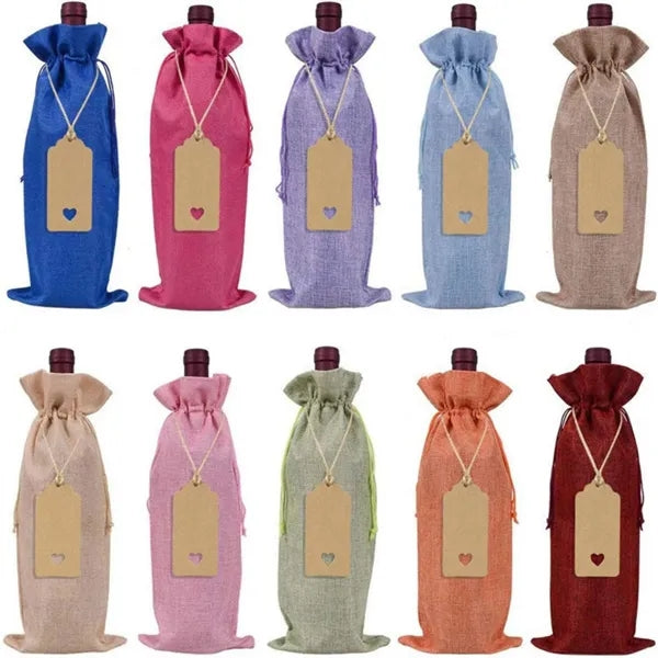 Linen Wine Bottle Drawstring Bag