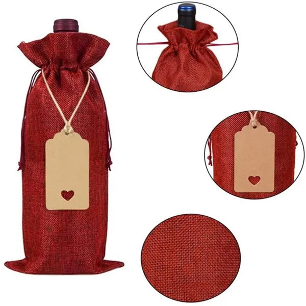 Linen Wine Bottle Drawstring Bag
