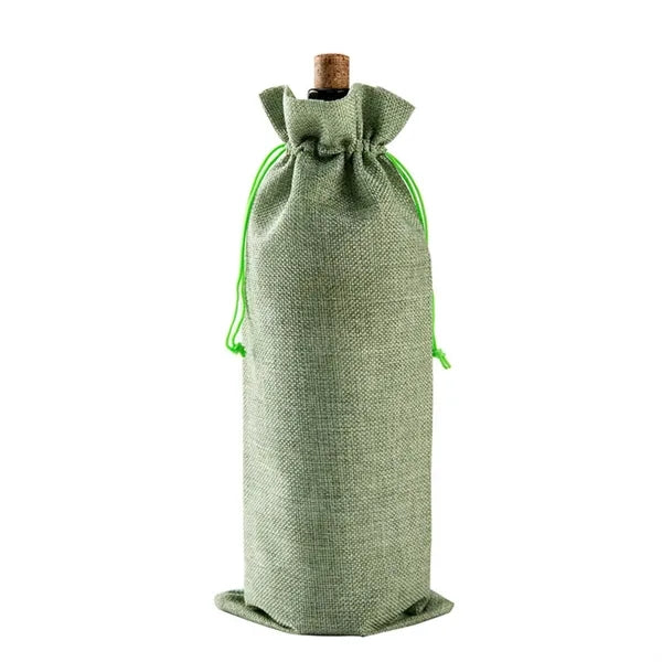 Linen Wine Bottle Drawstring Bag