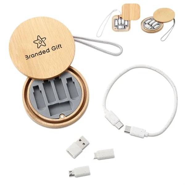 Bamboo Storage Box Multi USB Adapter Kit