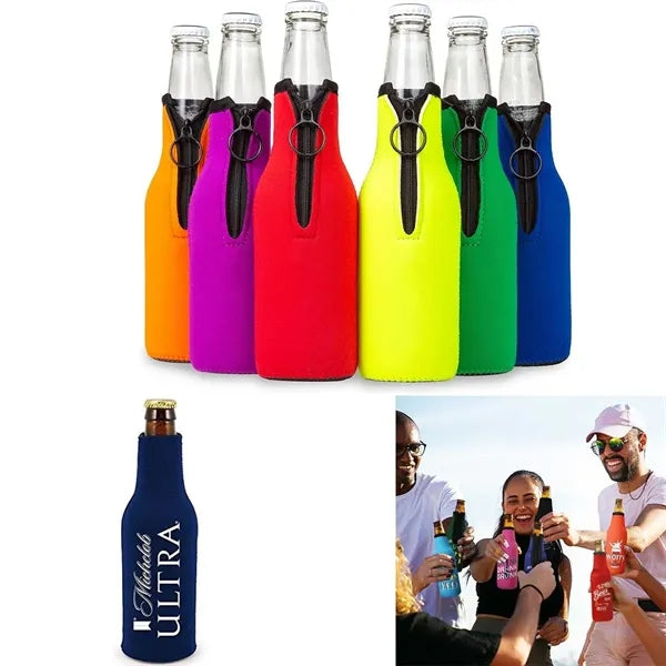 Compact Insulated Bottle Cooler with Zipper.