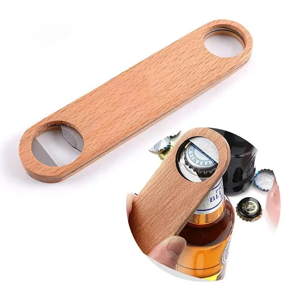 Solid Wood Covered Flat Stainless Steel Bottle Opener