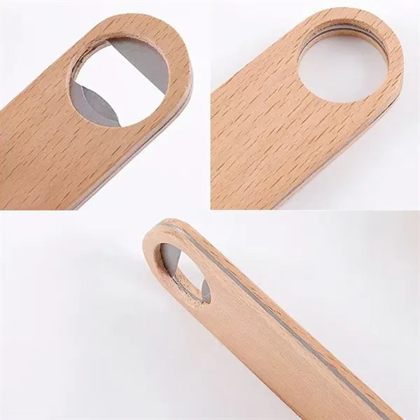 Solid Wood Covered Flat Stainless Steel Bottle Opener