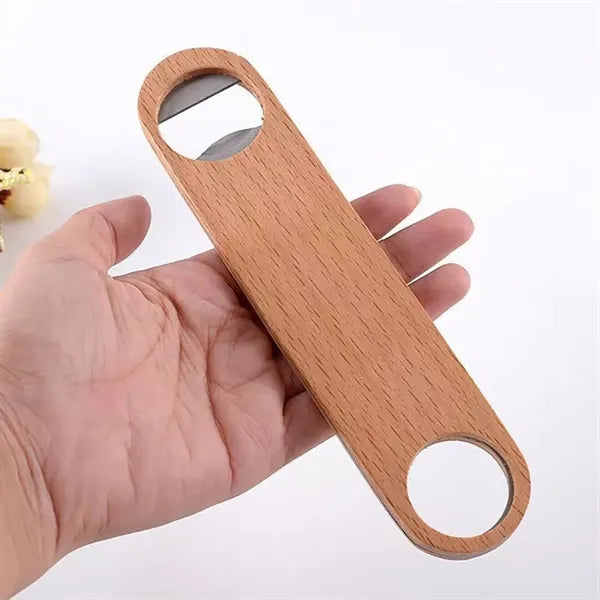 Solid Wood Covered Flat Stainless Steel Bottle Opener