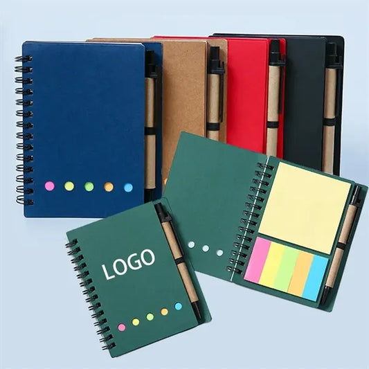 Lined Spiral Notebook Kraft Paper Cover with Pen In Holder