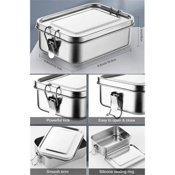 Stainless Steel Bento Lunch Box with Lock Clips Design