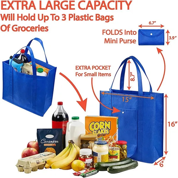Foldable Into Pouch Extra Large Grocery Bags Durable Totes