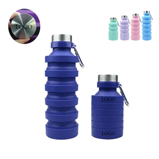 18oz Collapsible Silicone Water Bottle with Carabiner