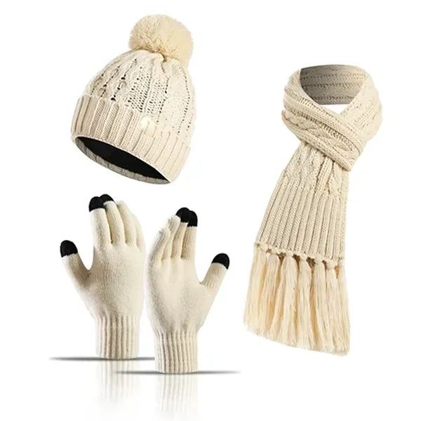 Winter Warm Beanie Hat Scarf and Touchscreen Gloves Set