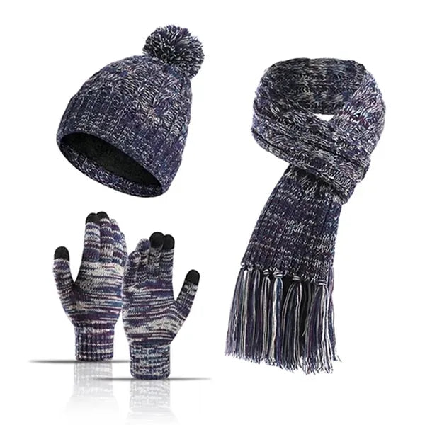 Winter Warm Beanie Hat Scarf and Touchscreen Gloves Set