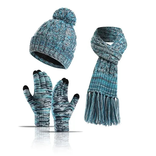 Winter Warm Beanie Hat Scarf and Touchscreen Gloves Set