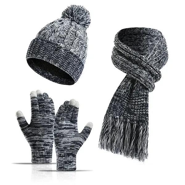 Winter Warm Beanie Hat Scarf and Touchscreen Gloves Set