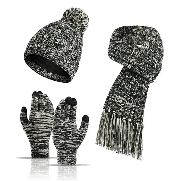 Winter Warm Beanie Hat Scarf and Touchscreen Gloves Set