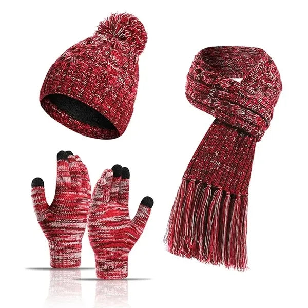 Winter Warm Beanie Hat Scarf and Touchscreen Gloves Set