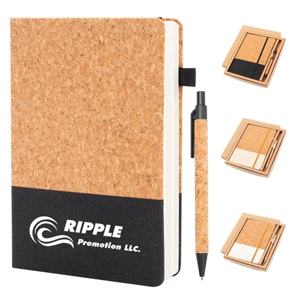 Eco Friendly Cork Gift Soft Wood Notebook Set with Pen
