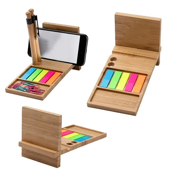Bamboo Wood Desk Organizer with Mobile Stand and Pen Holder