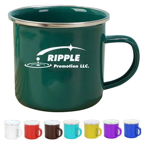 12oz. Camping Enamel Mug Cups with Silver Rim and Handle