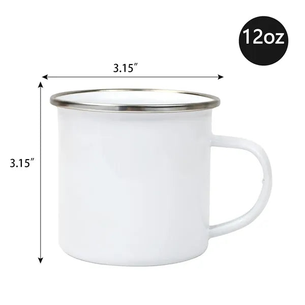 12oz. Camping Enamel Mug Cups with Silver Rim and Handle