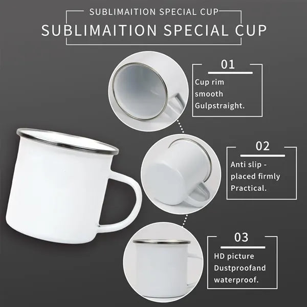 12oz. Camping Enamel Mug Cups with Silver Rim and Handle