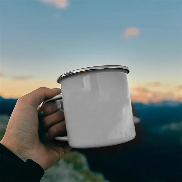 12oz. Camping Enamel Mug Cups with Silver Rim and Handle