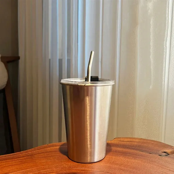 16oz. Metal Mug Stackable Pint Cups With Lid And Straw
