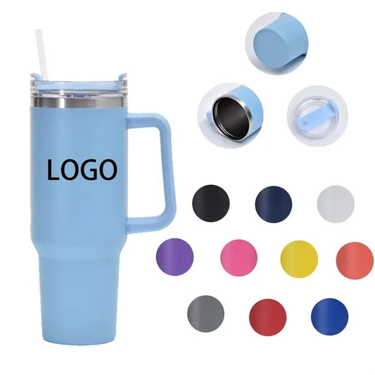 40oz Custom Monochrome Straw Car Thermos Mug With Handle