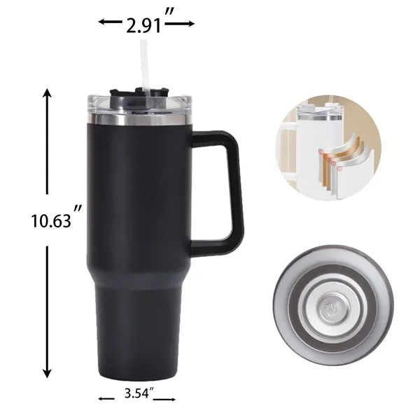 40oz Custom Monochrome Straw Car Thermos Mug With Handle