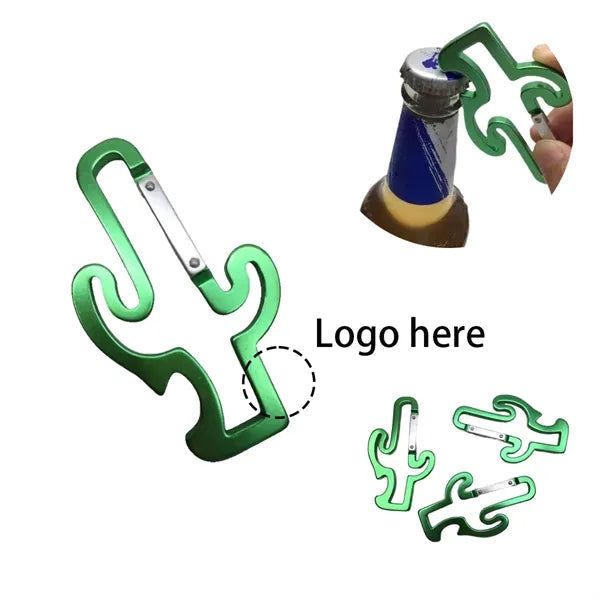 Green Cactus Shape Bottle Opener Keychain 2-In-1