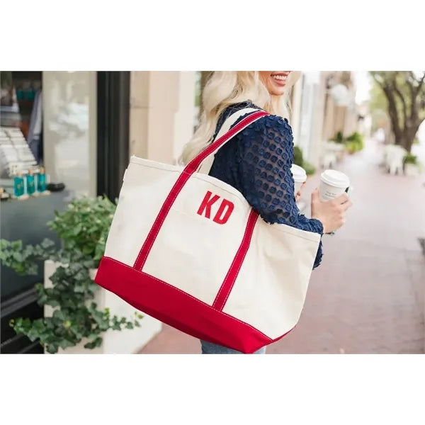 Stylish Canvas Tote Bag with an External Pocket, Top Zipper