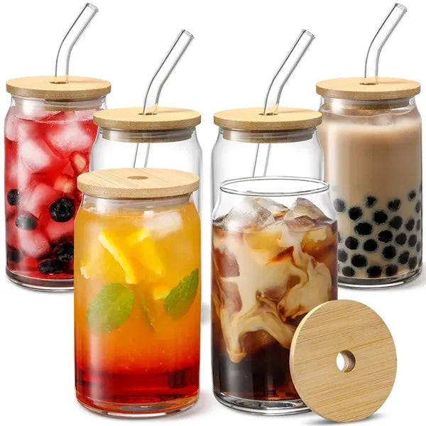 Glass Cup with Bamboo Lid and GlassStraw
