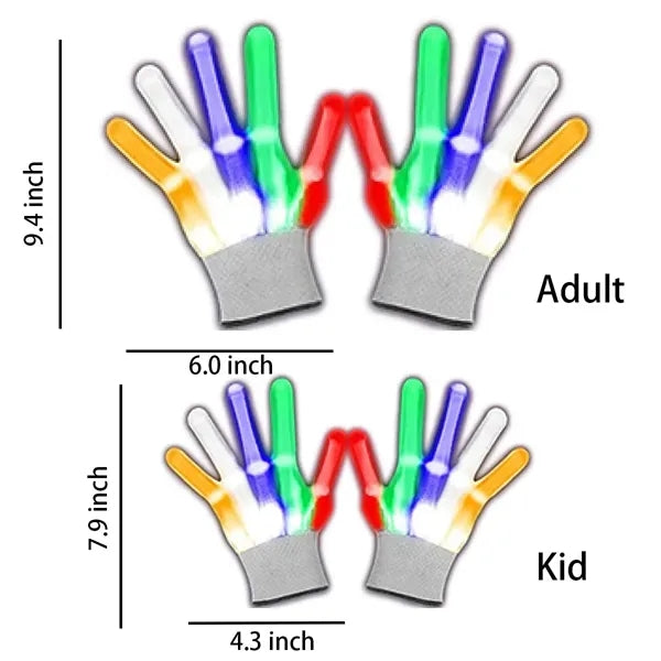 ED Flashing Light-Up Colorful Gloves for Adults Kids