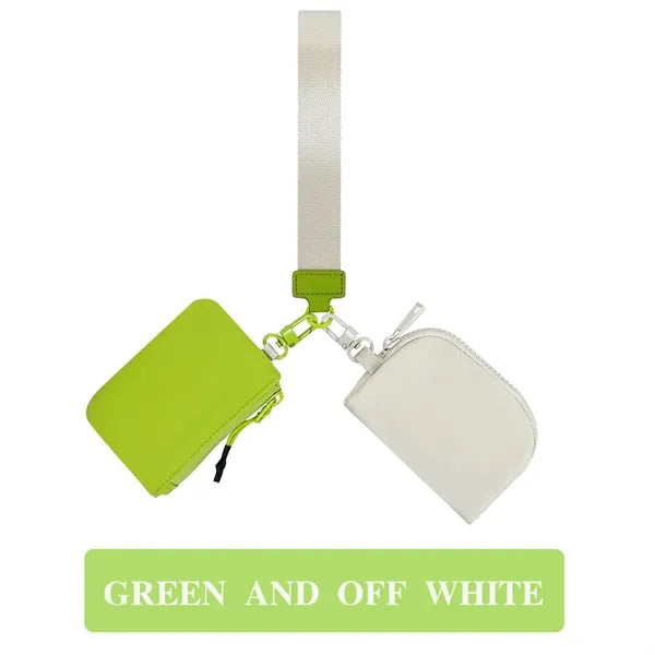 Dual Pouch Mini Zip Around Wristlet Keychain Wallet