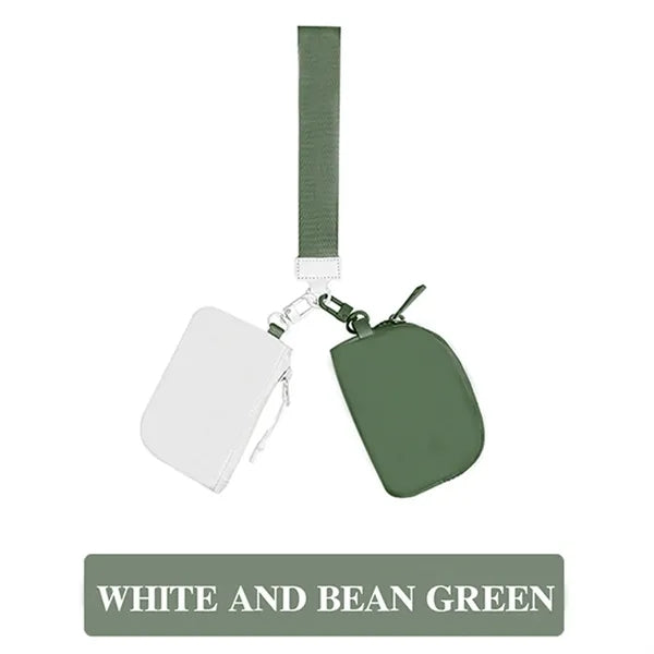 Dual Pouch Mini Zip Around Wristlet Keychain Wallet