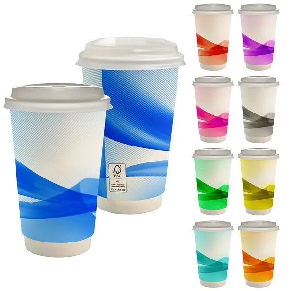 16 oz. Full Color Groovy Paper Cup With Lid