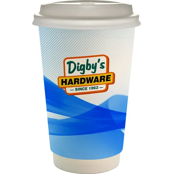 16 oz. Full Color Groovy Paper Cup With Lid
