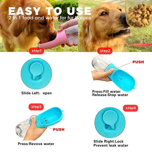Portable Pet Water Bottle with Food Container