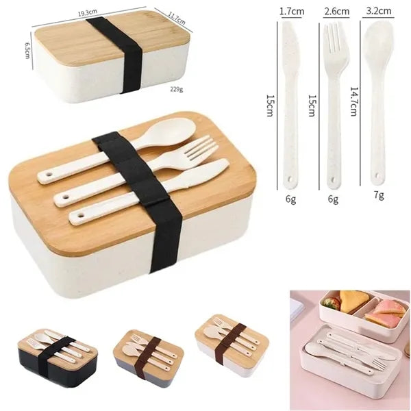 Plastic Lunch Box Set W/ Wooden Lid