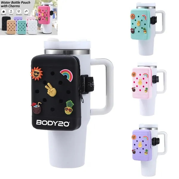 Silicone Water Bottle Pouch with 5 Charms