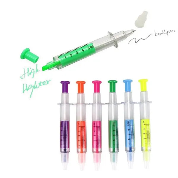 2 IN 1 Syringe Ballpoint Pen with Highlighter