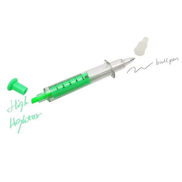 2 IN 1 Syringe Ballpoint Pen with Highlighter