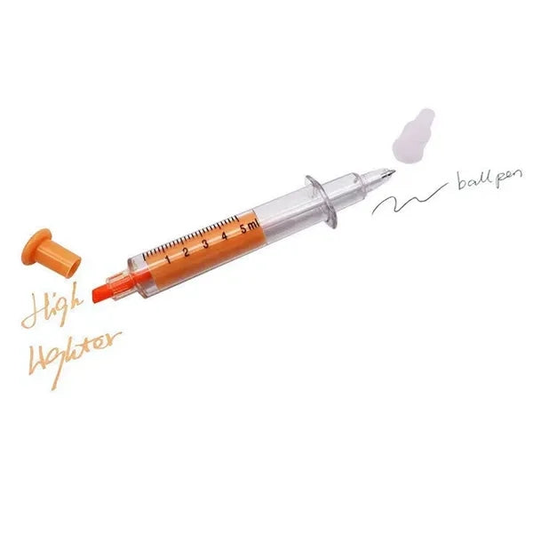 2 IN 1 Syringe Ballpoint Pen with Highlighter