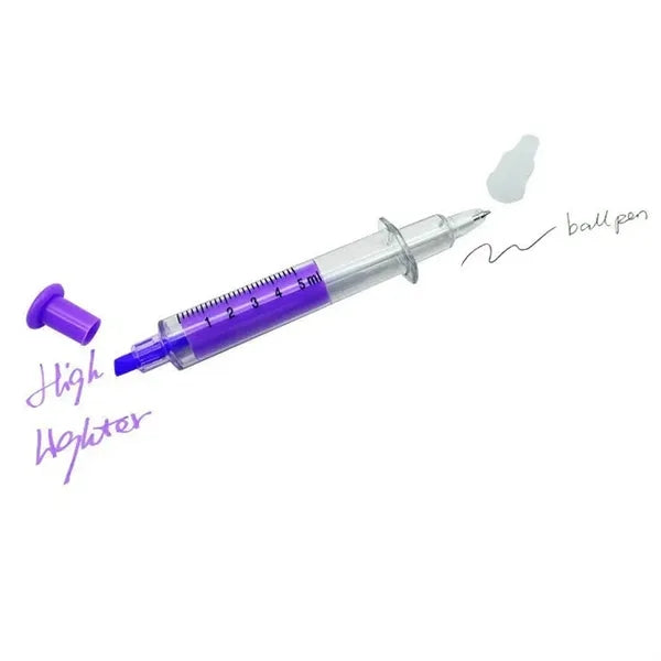 2 IN 1 Syringe Ballpoint Pen with Highlighter