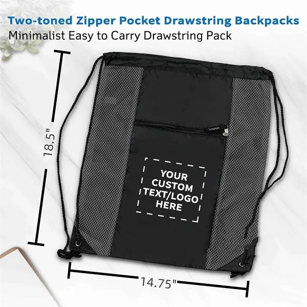 Zipper Pocket Drawstring Backpacks