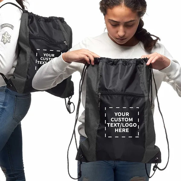Zipper Pocket Drawstring Backpacks