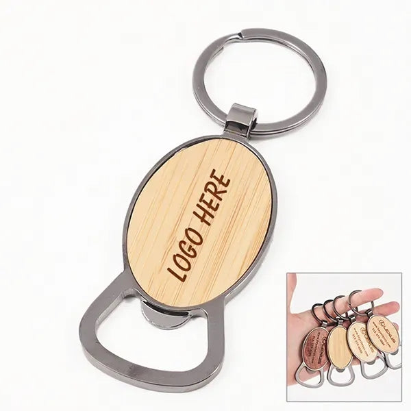 Oval Wooden Bottle Opener Keychain