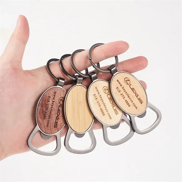 Oval Wooden Bottle Opener Keychain