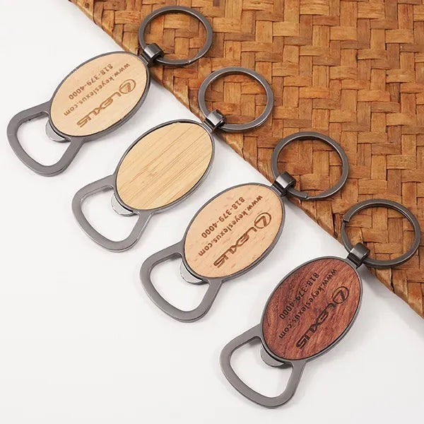 Oval Wooden Bottle Opener Keychain