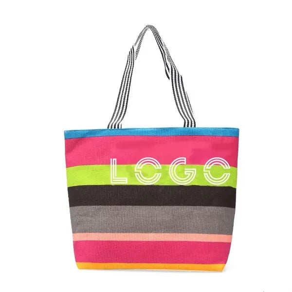 Rainbow Canvas Zipper Tote Bag